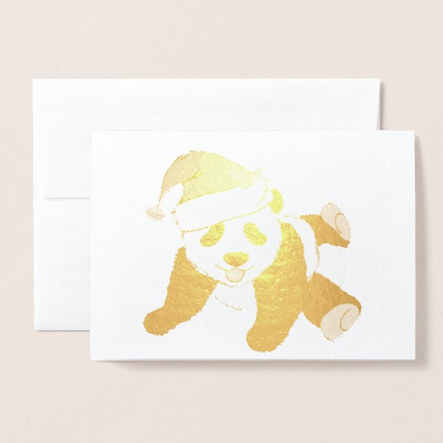 Belle carte d'or Panda Bear de Noël (Devant avec enveloppe)