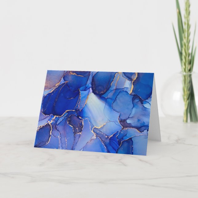 Belle carte Indigo Blue et Gold Abstrait Note (Devant)