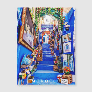 Belle carte magnétique bleu Chefchaouen Médina