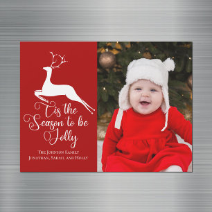 Belle carte magnétique de Noël avec photo de renne