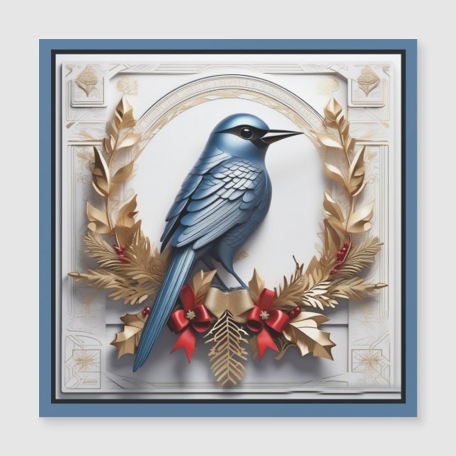 Belle carte magnétique d'oiseaux bleus de Noël (Devant)