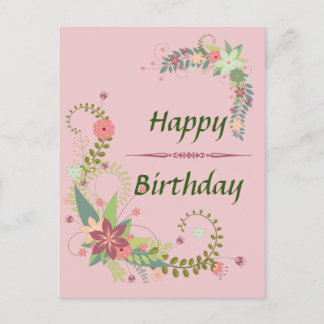 Belle carte postale d'anniversaire florale rose ve