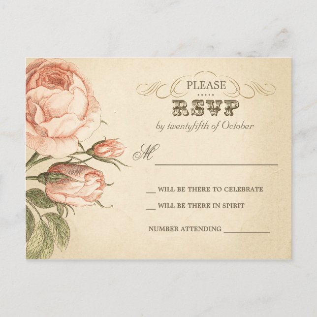 belle carte postale vintage de mariage rsvp rsvp (Devant)