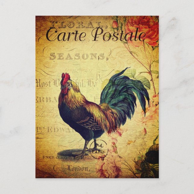 Belle carte postale Vintage Golden Rooster (Devant)