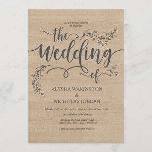 Belle carte rustique de faire-part de mariage