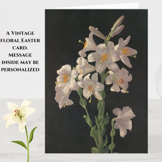 Belle carte Vintage Lys Pâques Blanches (A beautiful vintage floral Easter card featuring white lilies. Greeting inside may be personalized.)