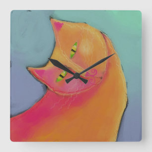 Belle Chat Orange Abstrait Art Horloge ronde