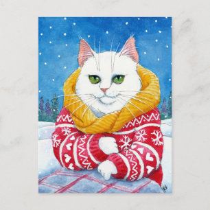 Belle chatte blanc Noël Maine Coon carte postale