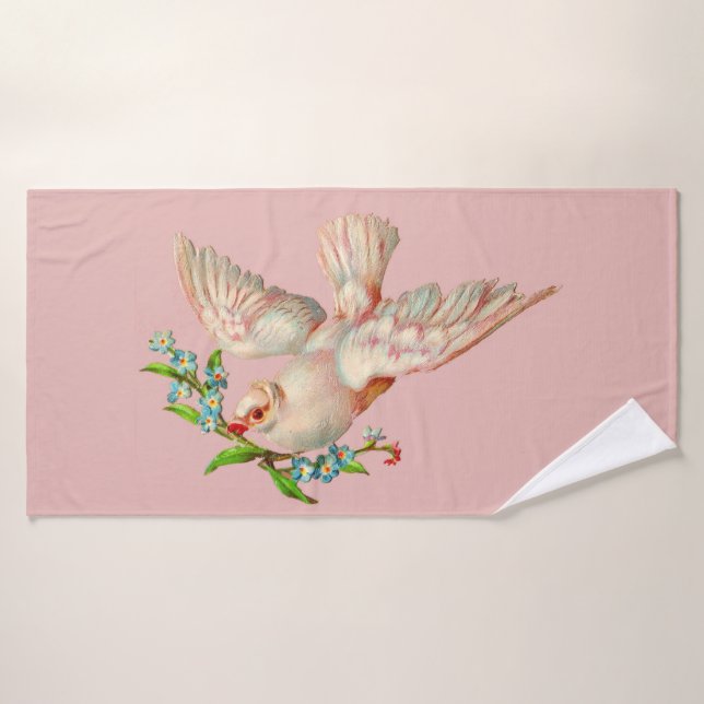 belle colombe blanche avec sprig dans la bouche (Serviette de bain)