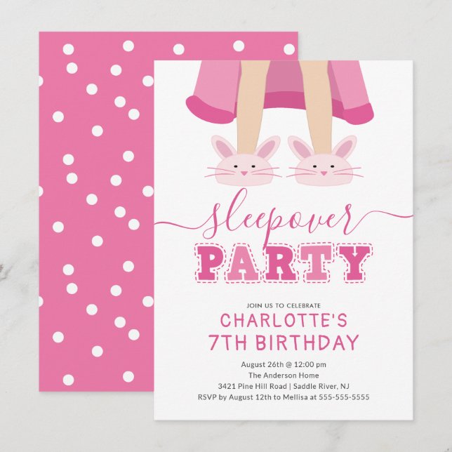 Belle couchette Pajama Invitation Anniversaire (Devant / Derrière)