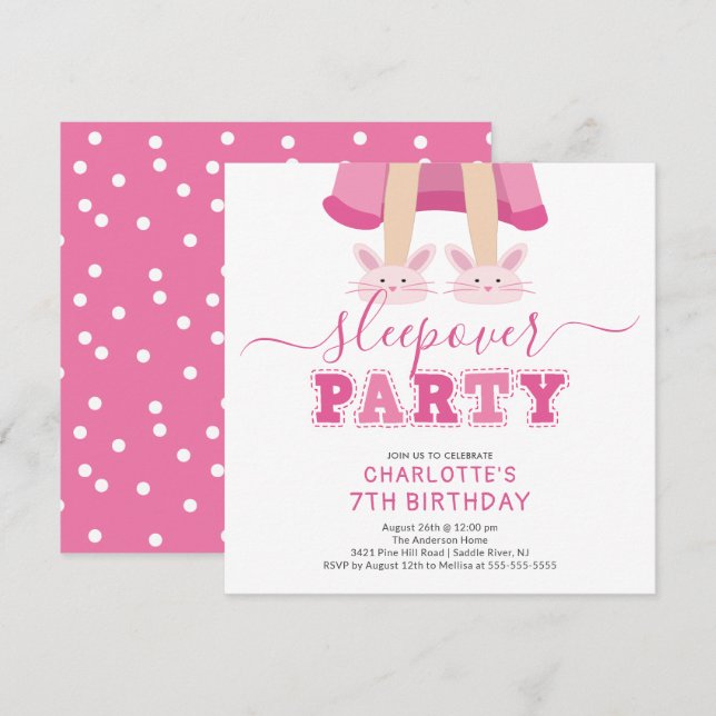 Belle couchette Pajama Invitation Anniversaire (Devant / Derrière)