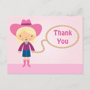 Belle cowgirl lasso fille merci carte postale
