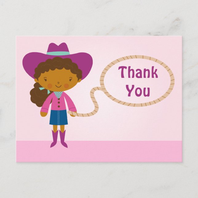 Belle cowgirl lasso fille merci carte postale (Devant)