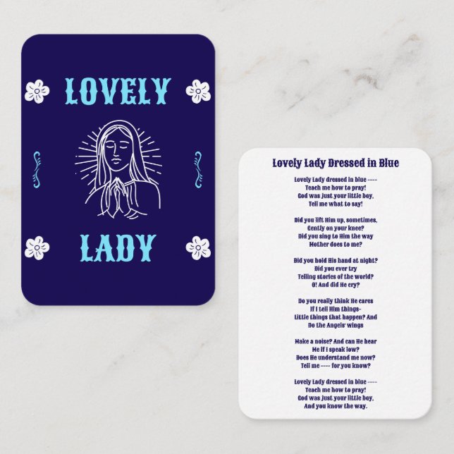 Belle Dame habillée en Carte de Prière Bleue (Devant / Derrière)