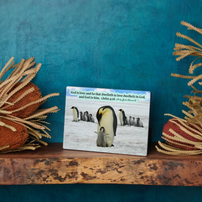 Belle écriture de pingouin Plaque 1 Jean 4:16 (Côté)