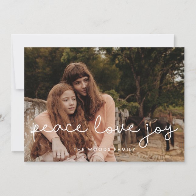 Belle écriture Peace Love Joy carte photo (Devant)