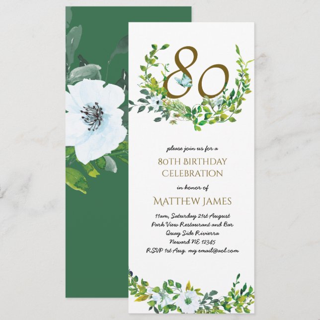 Belle Elégante 80e Anniversaire Invitations Femmes (Devant / Derrière)