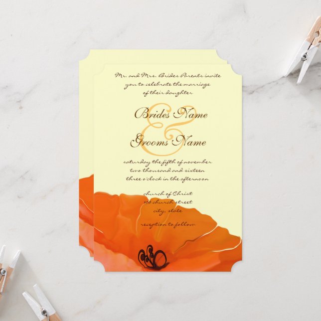 Belle Elégante Faire-part de mariage Poppy (Devant/Arrière en situation)
