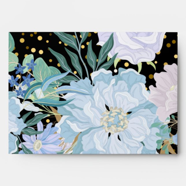 Belle Enveloppe bleu Floral Noir Or (Devant)