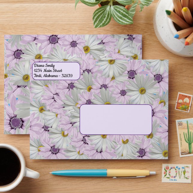 Belle enveloppe florale rose et blanc marguerite (Desk)