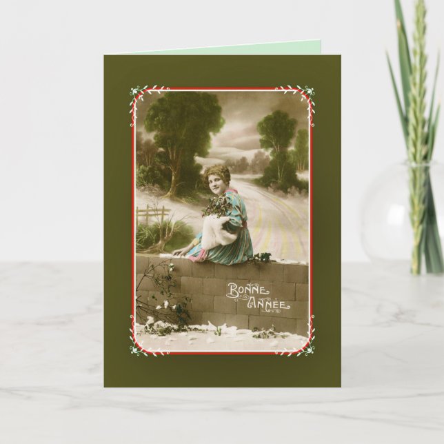Belle epoque French lady Happy New Year Holiday Card (Front)
