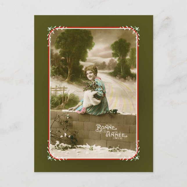 Belle epoque French lady Happy New Year Holiday Postcard (Front)
