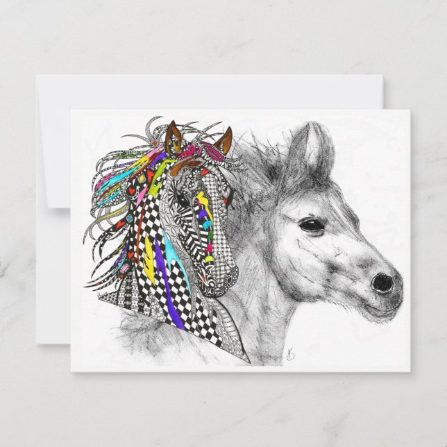 Belle et colorée carte de voeux Cheval (Devant)