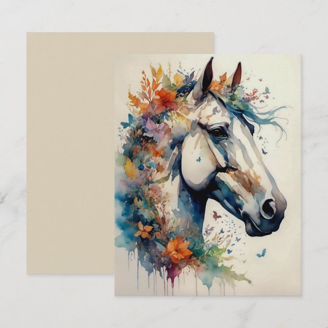 Belle et colorée carte de voeux Cheval (Devant / Derrière)