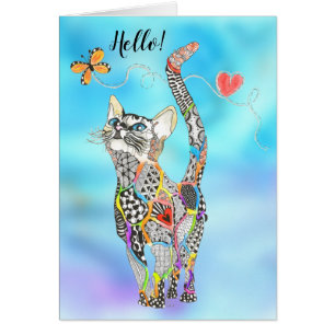 Belle et colorée carte de voeux de chat