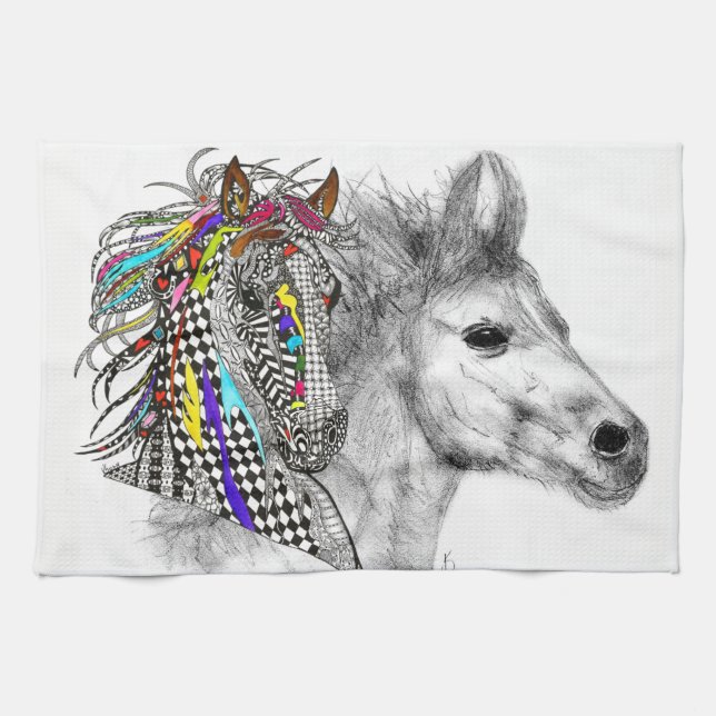 Belle et colorée Cheval Serviette de cuisine (Horizontal)