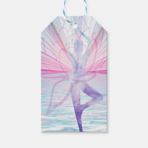 Belle étiquette cadeau de yoga Vrikshasana rose et