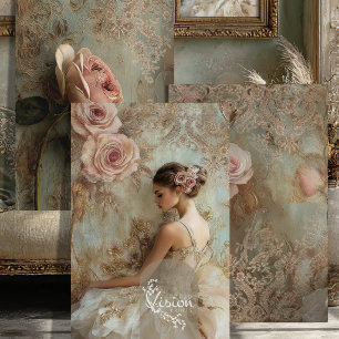 Belle Étude Blush Rose Ballerina Teal Damask Wrapping Paper Sheet