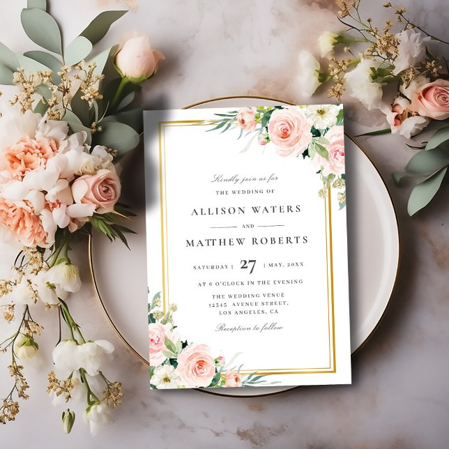 belle faire-part de mariage à cadre floral rose vi (Créateur téléchargé)