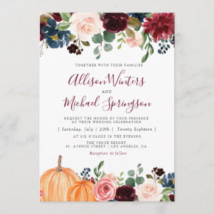 Belle faire-part de mariage à fleurs automnales