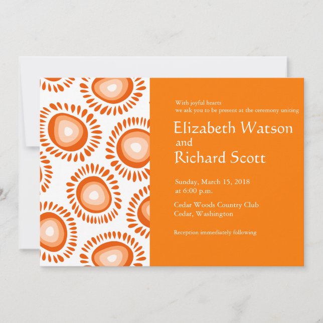 Belle faire-part de mariage de fleurs funky orange (Devant)