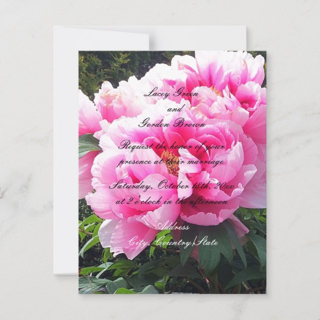 Belle Faire-part de mariage de pivoines roses (Devant)