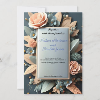 belle faire-part de mariage florale bleu poussiére