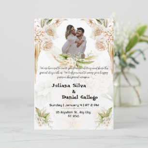 Belle faire-part de mariage verte et beige