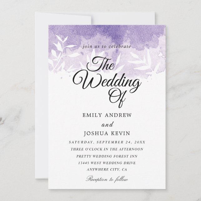 belle faire-part de mariage violet clair (Devant)