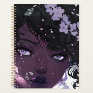 Belle femme noire aux fleurs violettes