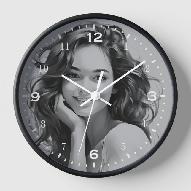 Belle femme Sketch crayon horloge murale (Recto)