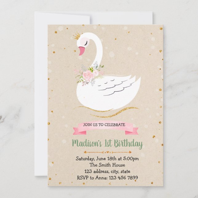 Belle fête d'anniversaire de cygne Invitation (Devant)