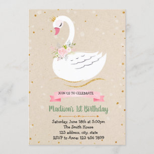 Belle fête d'anniversaire de cygne Invitation