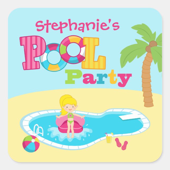 Belle fête de piscine filles autocollants fête d'a (Devant)