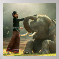 Belle fille avec son éléphant Poster photo