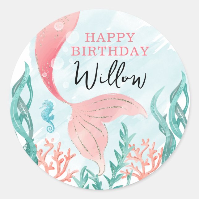 Belle fille de sirène joyeux Sticker d'anniversair (Devant)