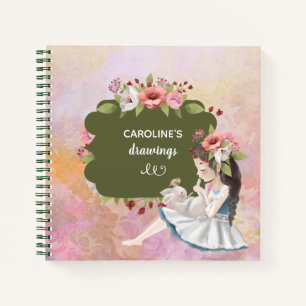 Belle fille, lapin et Carnet de fleurs