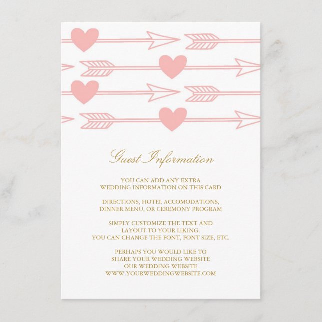 Belle Flèches Mariage Insertion Carte / Blush & Go (Devant)