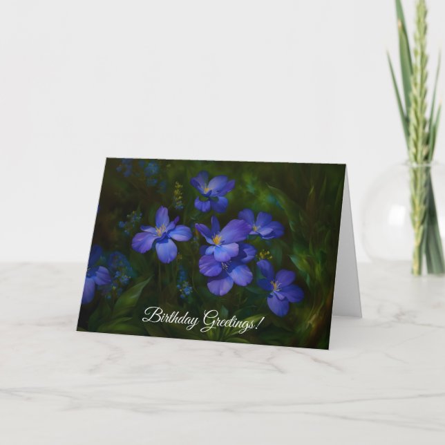 Belle Fleur Bleue Jardin Art Anniversaire Carte (Devant)