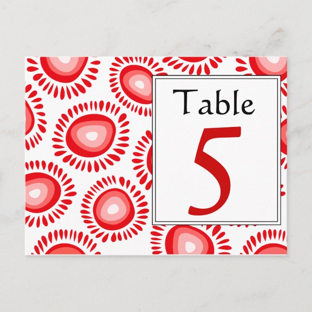 Belle fleur rouge funky Numéro de table Carte post (Devant)